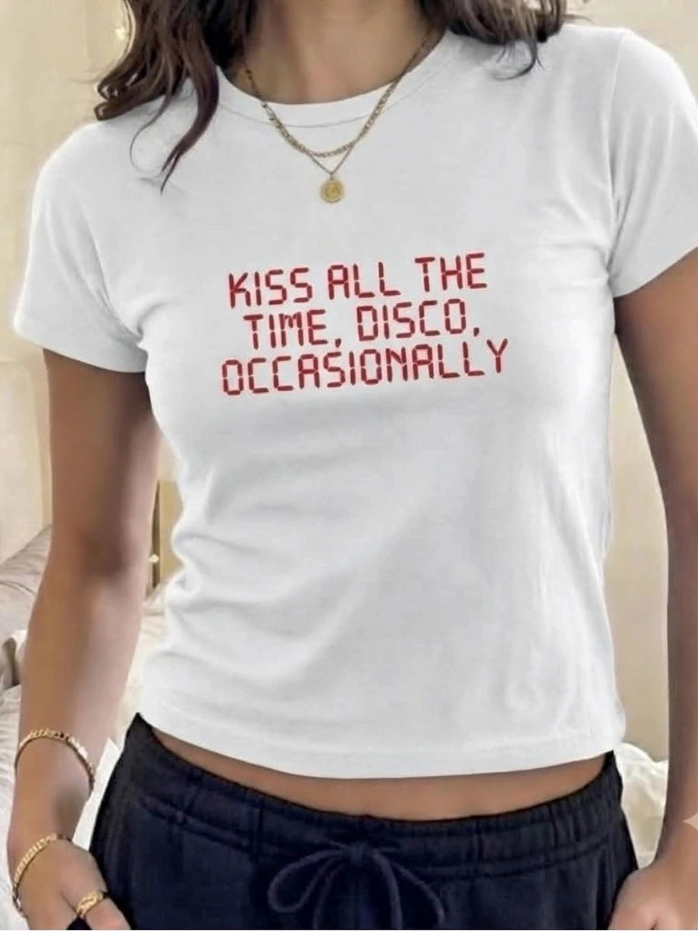 Classic White Kiss All The Time Baby Tee